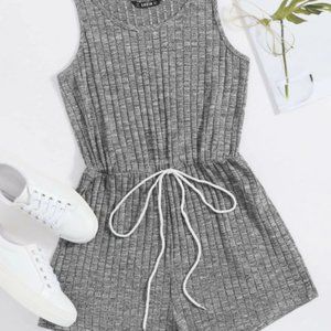 SHEIN Tie Front Heather Gray Tank Romper, Size Large (8-10)